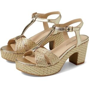 NIB Eric Michael Valencia Gold Metallic Leather Platform Sandals Womens Size 9.5